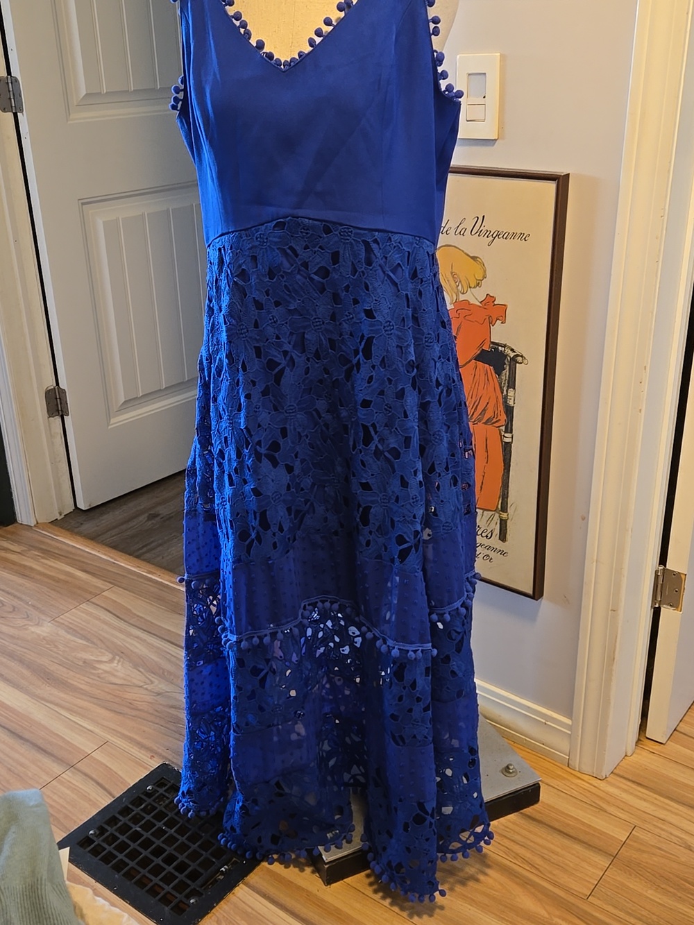 Boston Proper Mixed Media Lace Pom Pom Dress - Blue Womens XL EUC - Picture 5 of 9